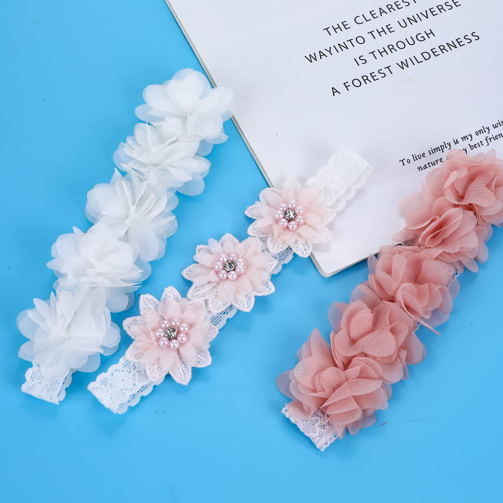 3 stücke Baby Mädchen Stirnband Chiffon Blume Haarband for Neugeborene Prinzessin Bögen Stirnbänder Hand Nähen Kleinkind Floral Crown Headwrap Turban Haarschmuck Fotografie Outfits