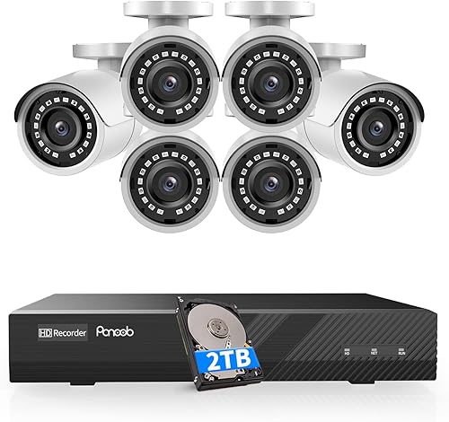 Sistema de cámara de seguridad NVR de 5 MP, 6 cámaras IP PoE con cable para exteriores con micrófono, detección de personas AI, NVR de 8 canales de