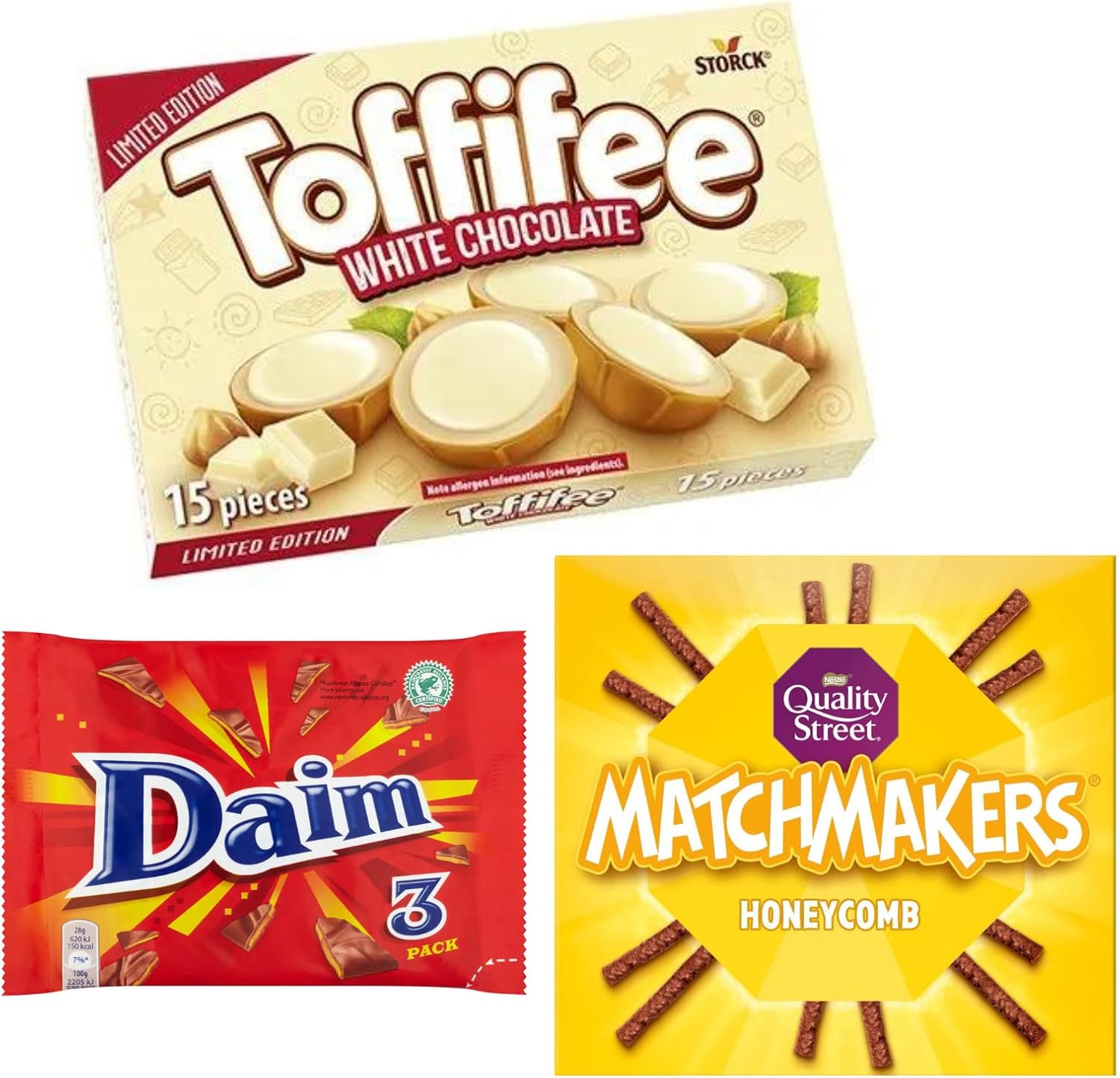 Toffifee White Chocolate, Quality Street Matchmaker and Daim