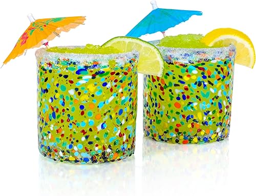 Miniatura 4 de Crotana Glassware - Juego de 6 vasos de 10 onzas de estilo mexicano Lowball, juego de 6 piezas, cristalería estilo mexicano, confeti rock,