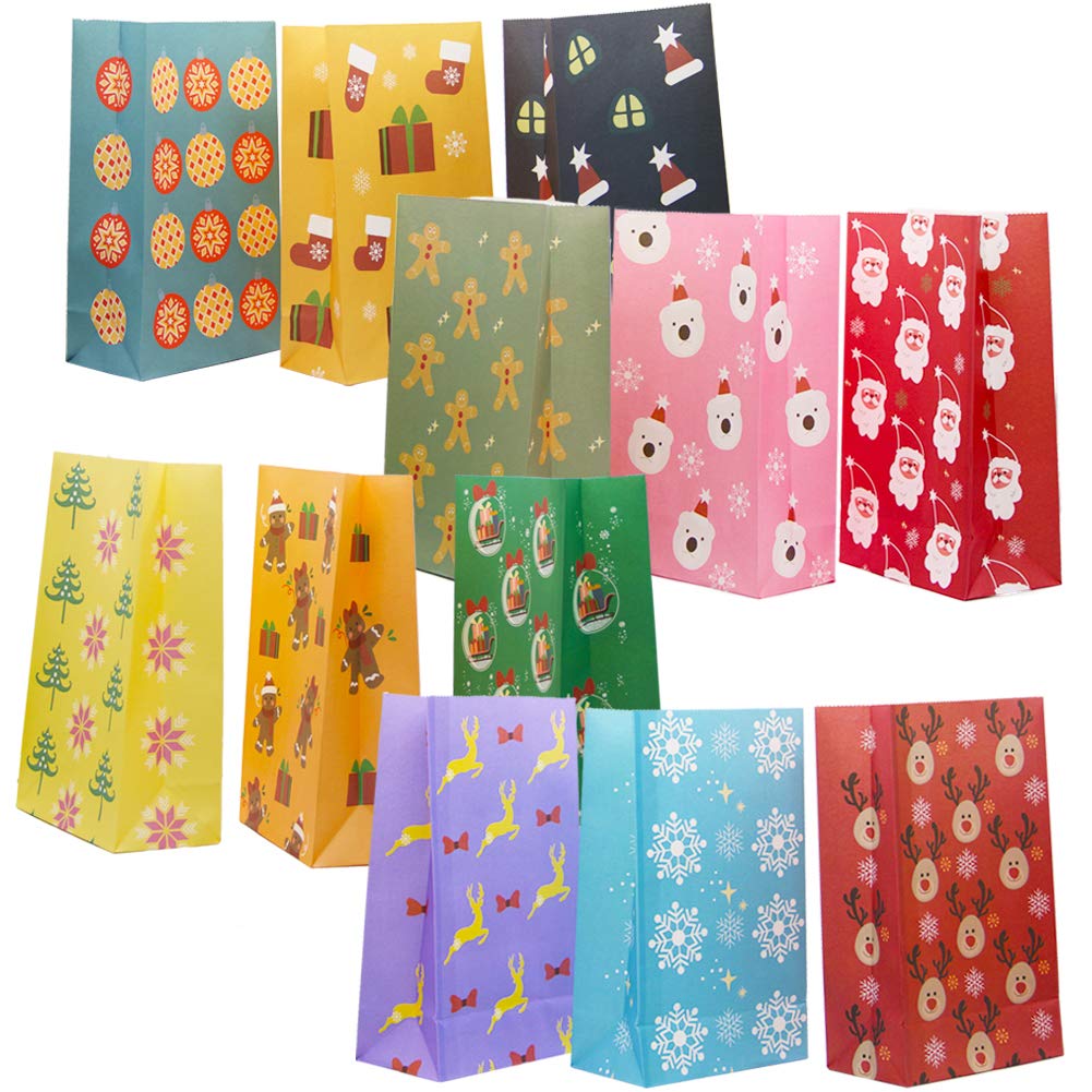 Lulu Home Christmas Holiday Goody Bags, 72 Pcs Colorful Small Christmas Bags, Assorted Party Holiday Treat Bags