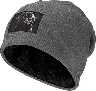 EdWal キュート ブラック パグ ドッグ プリント フリース ウォッチ キャップ マルチシーズン タクティカル ビーニー ユニ 冬 暖かい アウトドア キャップ クリスマスギフト