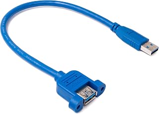 System-S Cable USB 3.0 de 30 cm, Tipo A Macho a Hembra, Adaptador de Tornillo, Color Azul