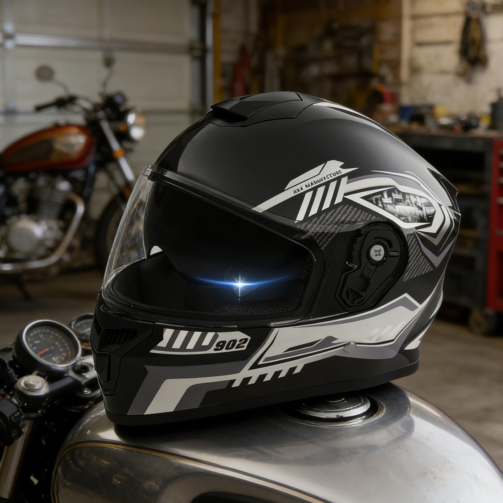 Casque Intégral De Moto - Verres À Double Couche avec Pare-Soleil Intégrés, Livré avec Un Protège-Nuque Coupe-Vent Amovible Et Un Sac Anti-poussière pour La Conduite en Hiver Ski Scooter Moto Cross
