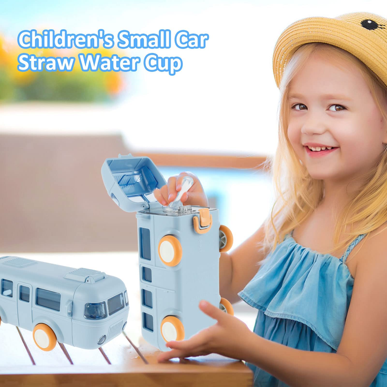 Wasserflasche Bus-Design – 500 Ml, Mit Strohhalm, Auslaufsicher, Verstellbarer Gurt, Für Kinder & Outdoor