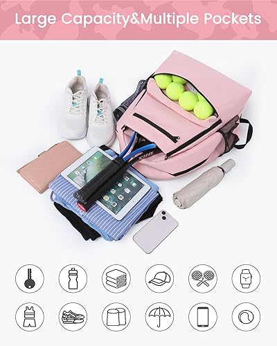 Miniatura 4 de Sucipi Bolsa de Tenis Profesional Mochila de Tenis para Hombres y Mujeres Bolsas de Raqueta con Capacidad para 2 Raquetas con Compartimento