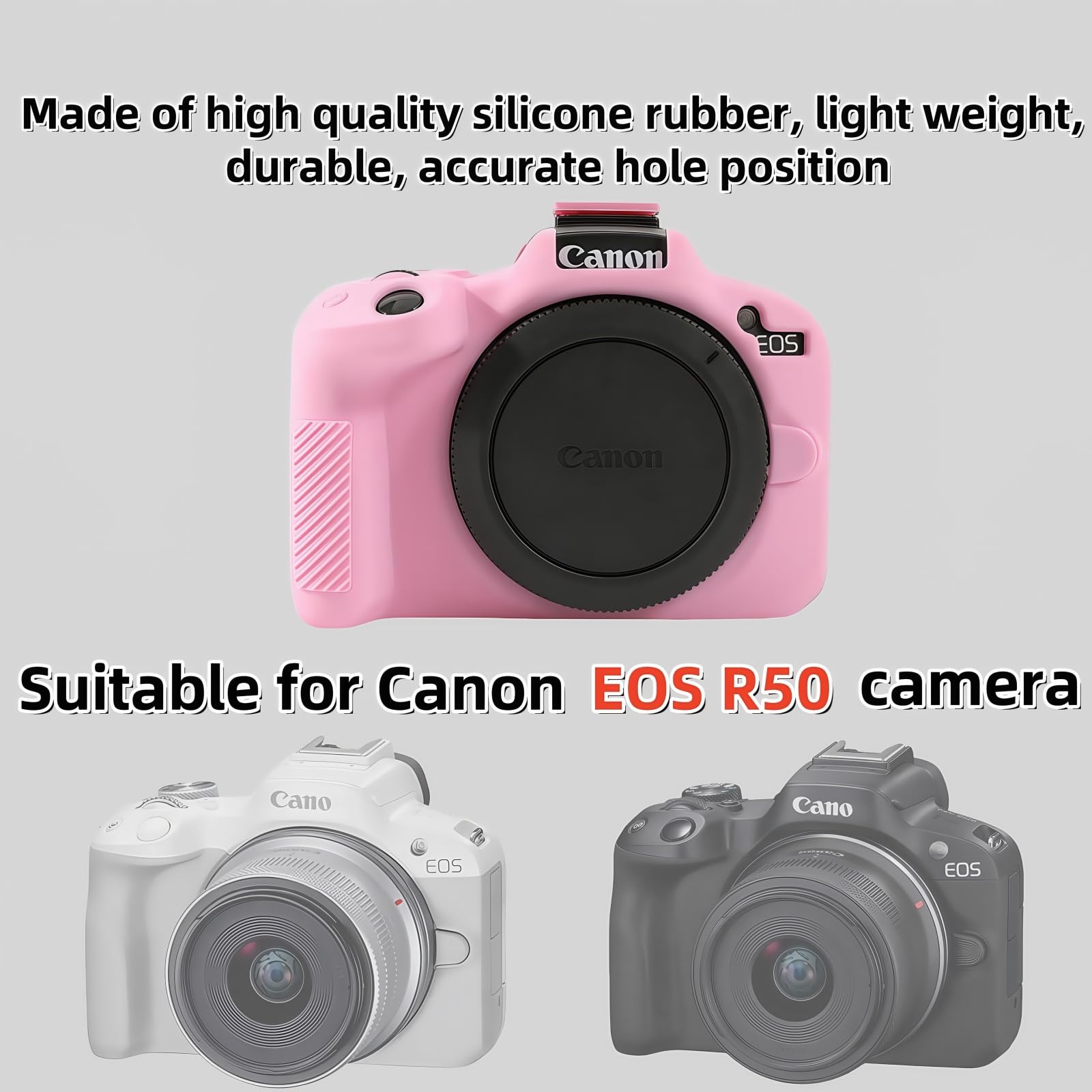 Etui EOS R50, miękkie silikonowe etui ochronne do aparatu Canon EOS R50 EOSR50, do vlogowania, w zestawie 2 ochraniacze ekranu i 1 pasek na nadgarstek, akcesoria do EOS R50, różowe