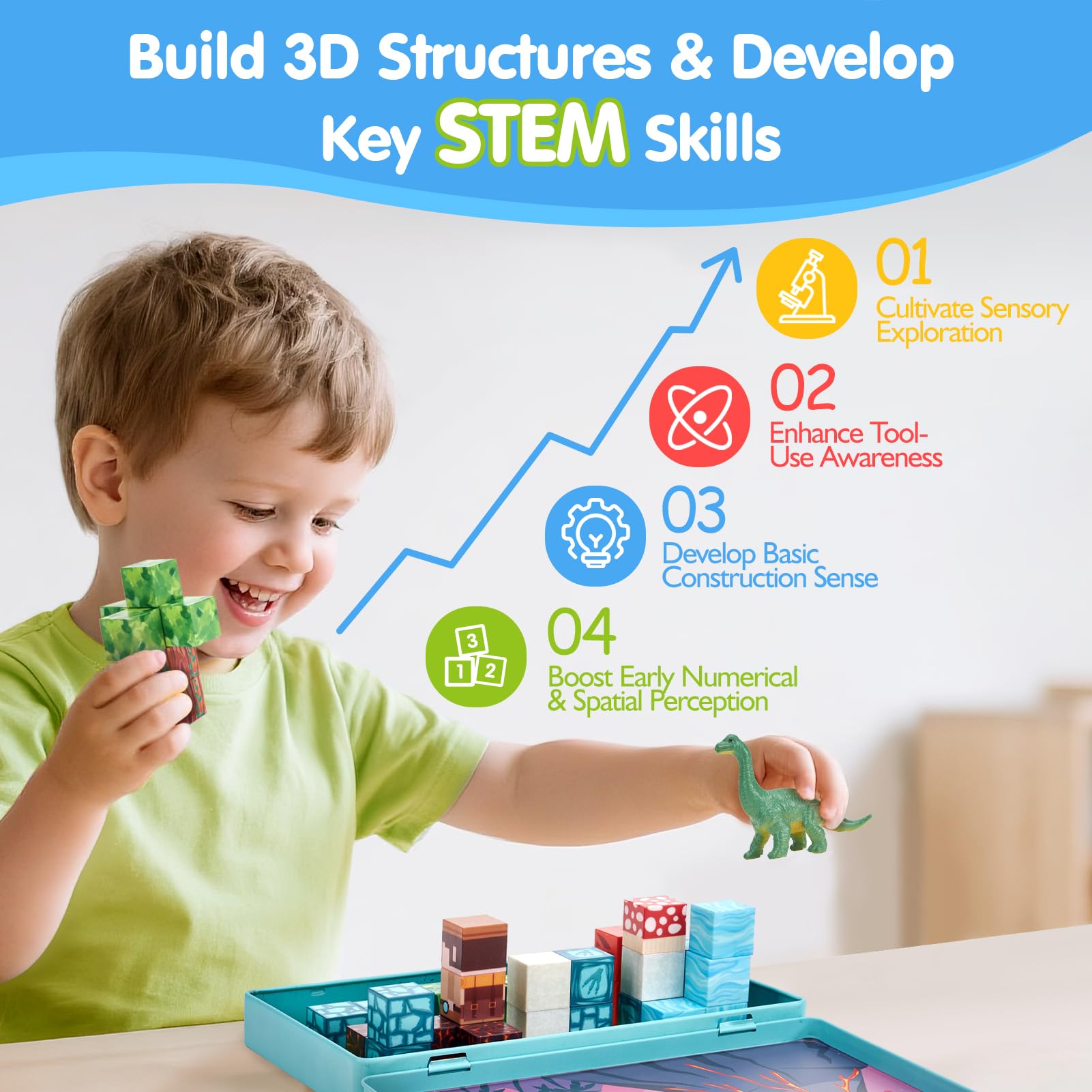 hahaland Costruzioni Magnetiche da Viaggio, 52 pezzi Blocchi Magnetici Dinosauri Giocattolo Montessori per 3 4 5 6 anni, Magnetic Building Blocks Giochi Cubi Magnetici STEM Regali di Compleanno