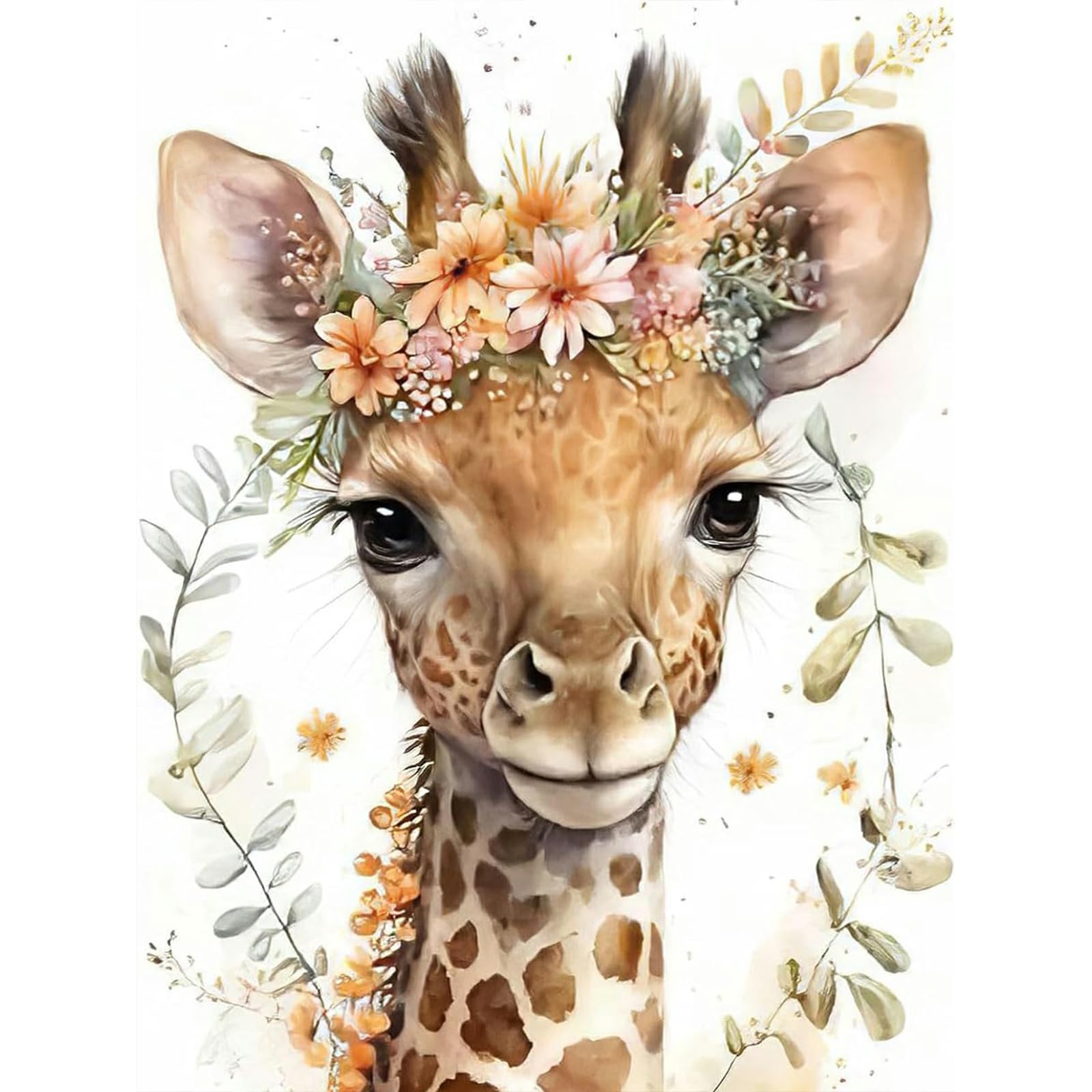 TOSTOG Diamond Art Painting Kits for Adults and Beginners, DIY 5D Giraffe and Flowers Diamond Art Kits Round Full Drill Crystal Art for Home Wall Decoration 30x40cm/12x16inch