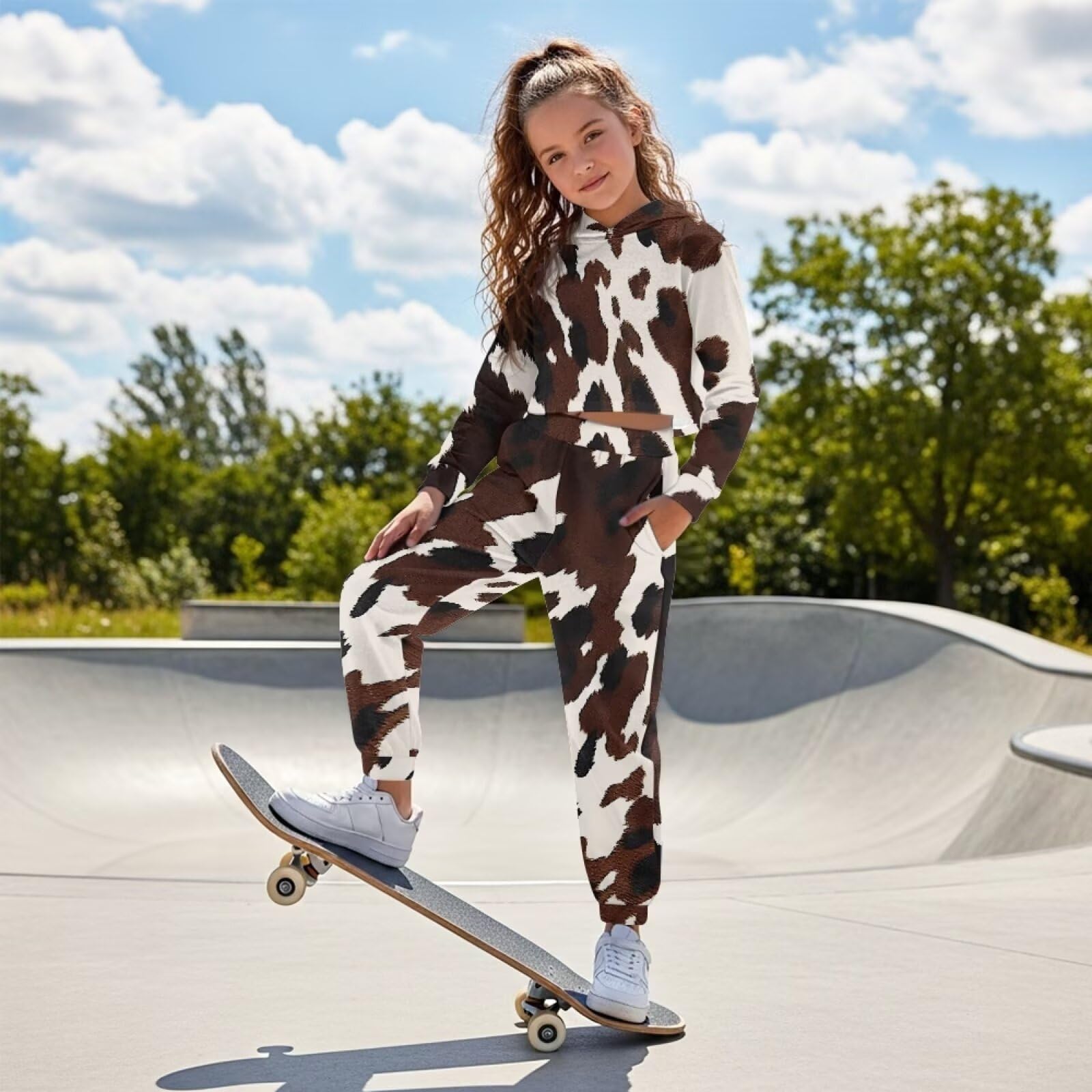 Dziewczęcy dres 2-częściowy pulower crop bluza z kapturem + spodnie dresowe dla dzieci sportowe zestawy joggersów ubrania preppy