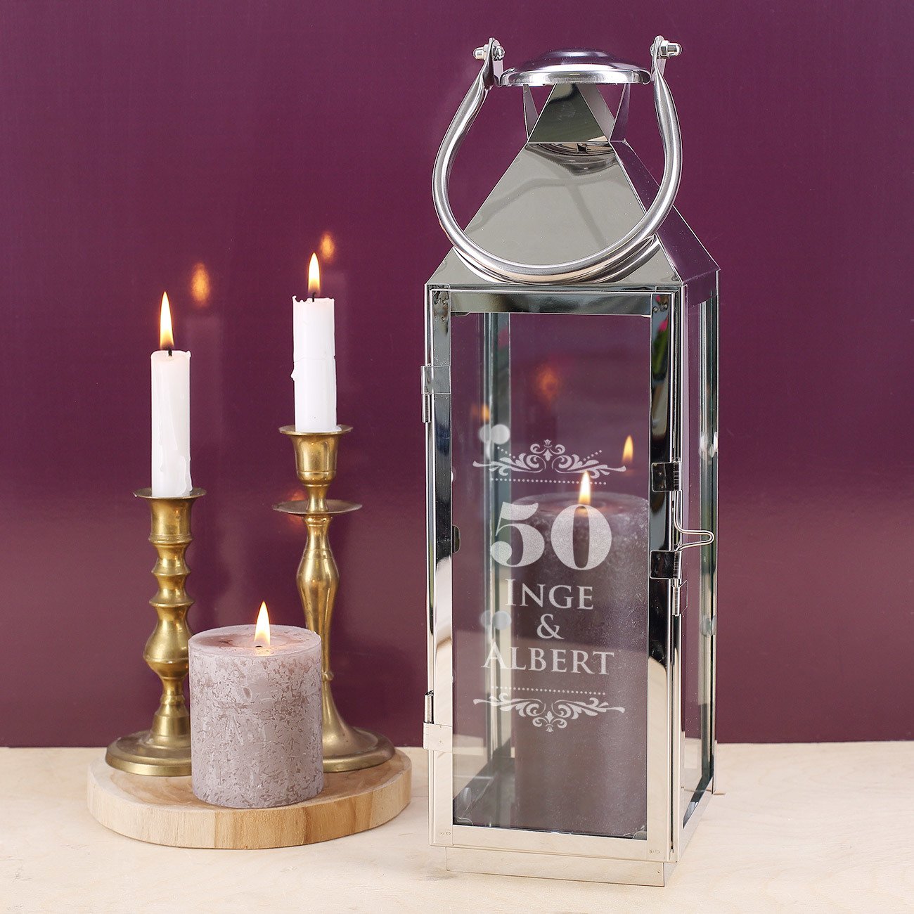 Herz & Heim® XXL Laterne mit Gravur zur Goldenen Hochzeit mit Namen