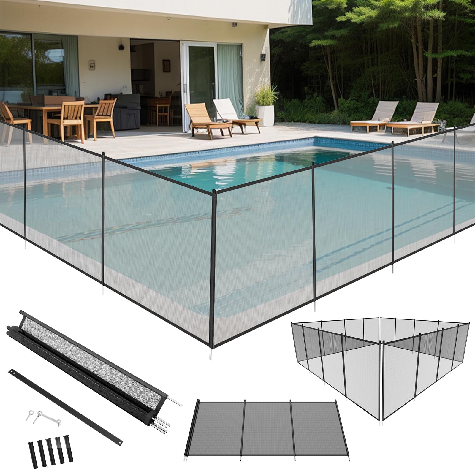LZQ Poolzaun Kinder Sicherheitszaun Pool Schutzzaun Abnehmbar Gartenzaun Poolschutz Schwimmbadzaun Teichzaun Sichtschutz Zaun Outdoor mit Aluminiumrahmen Poolzaunnetz für Garten Terrasse, 724x136cm
