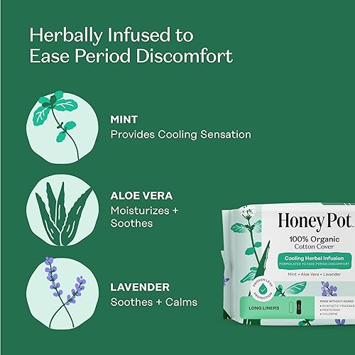 Miniatura 33 de The Honey Pot Company Everyday Panty Liners (30 unidades), despensas de algodón limpio con infusión de hierbas, cuidado femenino y menstrual