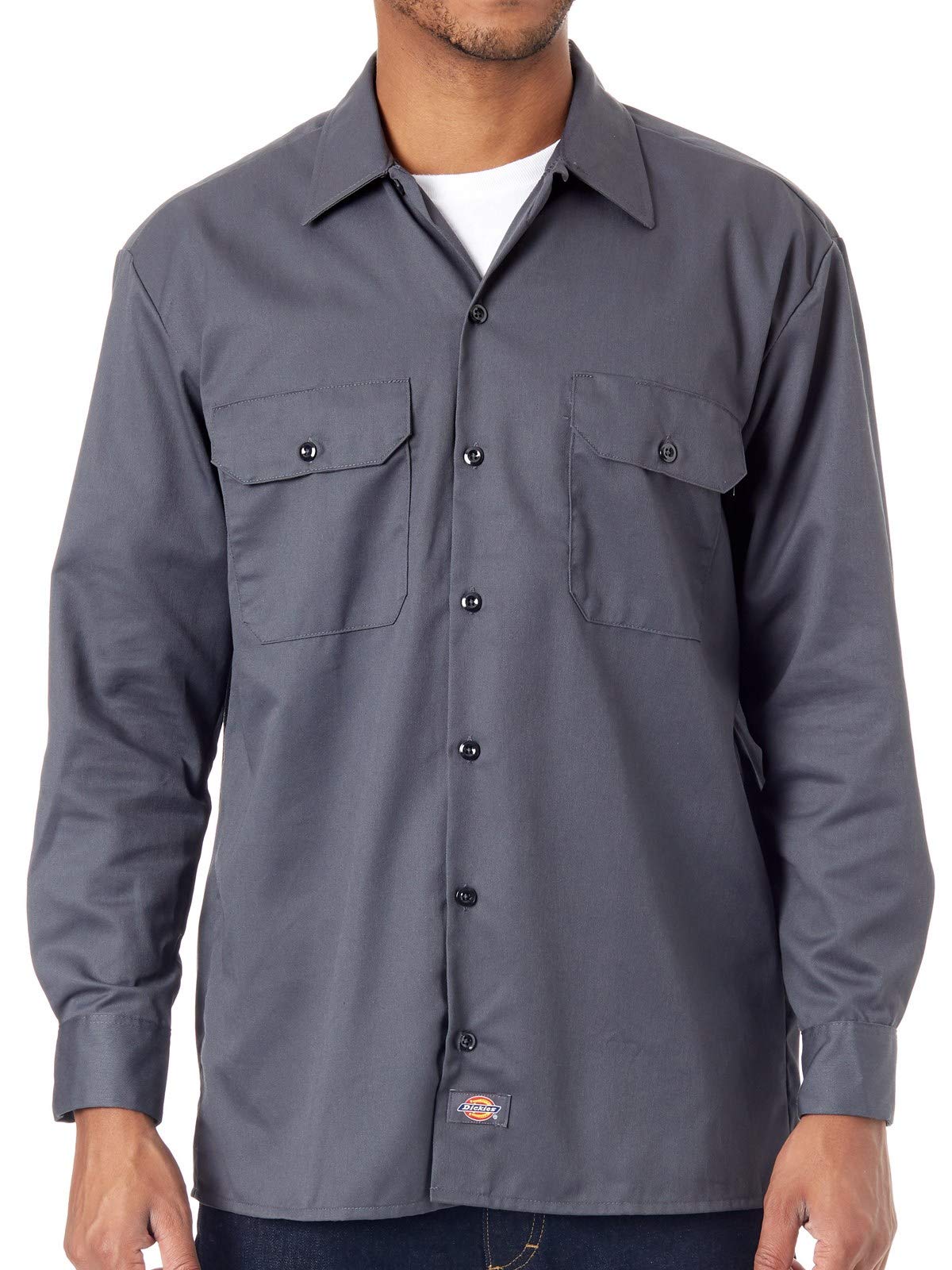 Dickies Men's Long Sleeve Work Regular Fit Casual Shirt, Charcoal grey, Large