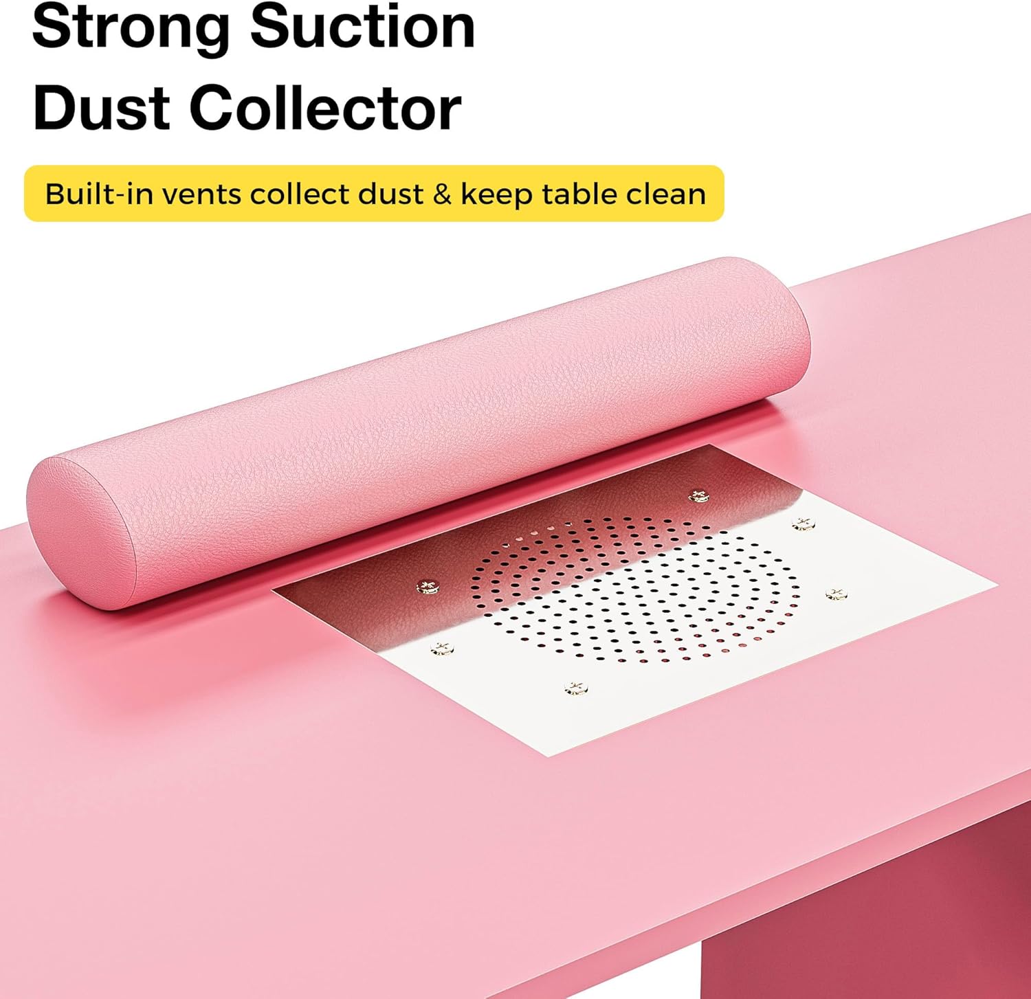 Manicure Table Nail Desk for Nail Tech w/Glass Door Storage Cabinets & Wrist Rest, Beauty Salon Nail Supplies Decor Workstation Acetone Resistant, with Dust Collector (Pink)