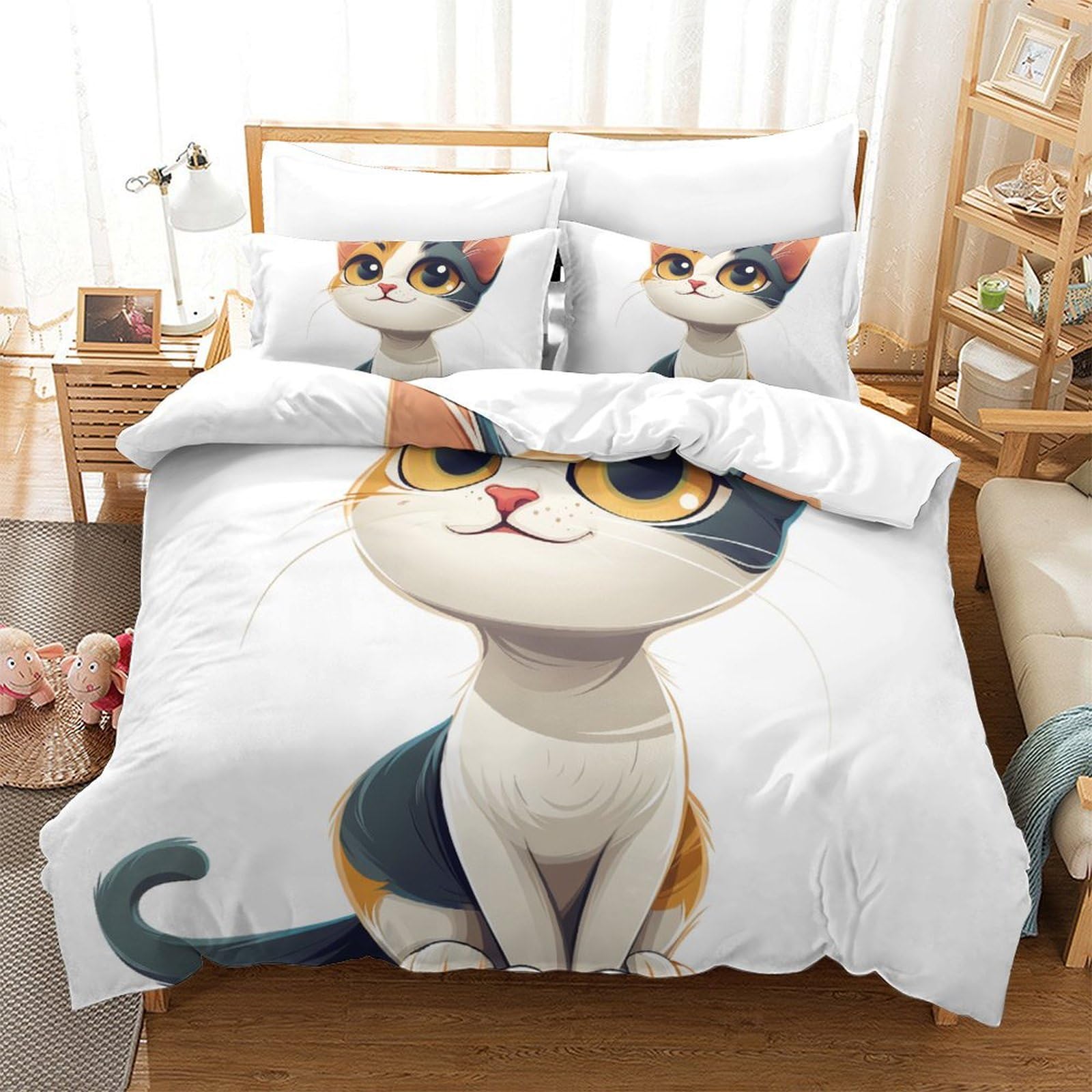 Housse de couette chat persan zippée literie microfibre 260x220 parure de lit facile à laver