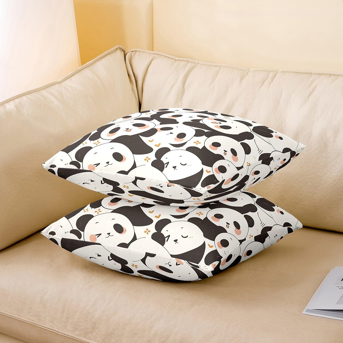 Loussiesd Dziecięce urocze poszewki na poduszki z pandą 50 x 50 cm, motyw zwierzęcy, panda, poszewki na poduszki do domu, na sofę, łóżko, kanapę, wystrój pokoju dla chłopców, dziewcząt, czarno-biała