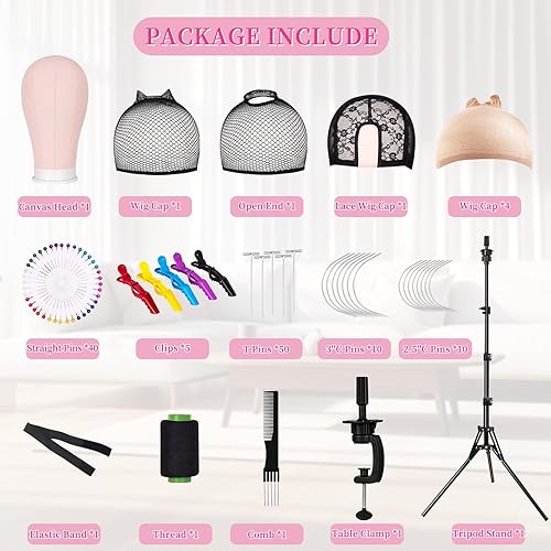 Miniatura 7 de Soporte para peluca Pet Baby con cabeza de 22 pulgadas, trípode de cabeza de maniquí de lona de 63 pulgadas para hacer pelucas, peinado,