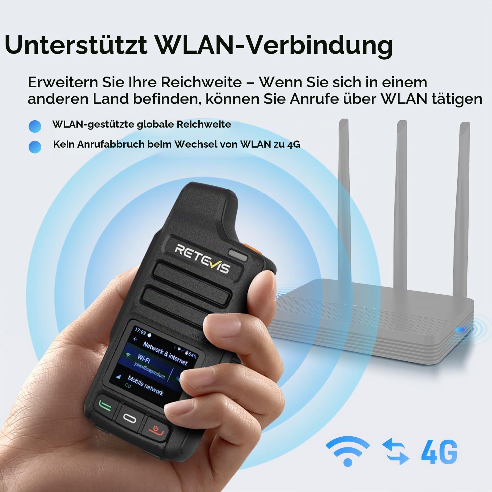 Retevis L71 4G Walkie Talkie,PoC-Funkgeräte Unterstützt WLAN und Zello | Radio mit Unbegrenzter Reichweite und Typ-C, 4000 mAh, Funkgerät für Familienausflüge im Freien (1 Stück, Schwarz)