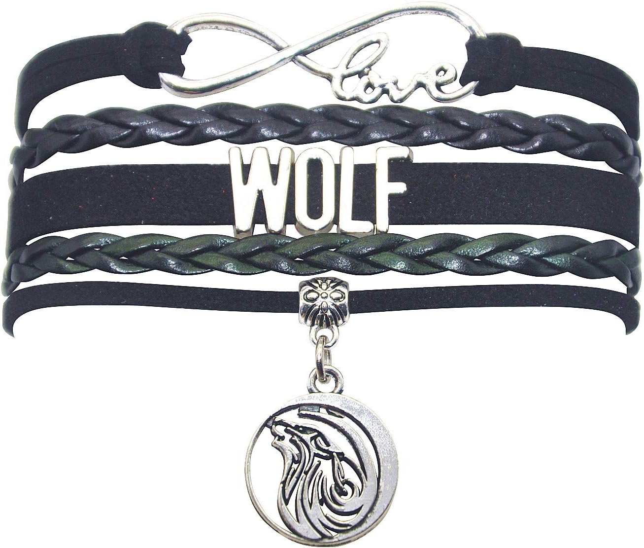 Wolf Bracelet - Leather Infinity Love Jewelry for Women, Men, Adult Wolf Lovers - Party and Themed Gifts