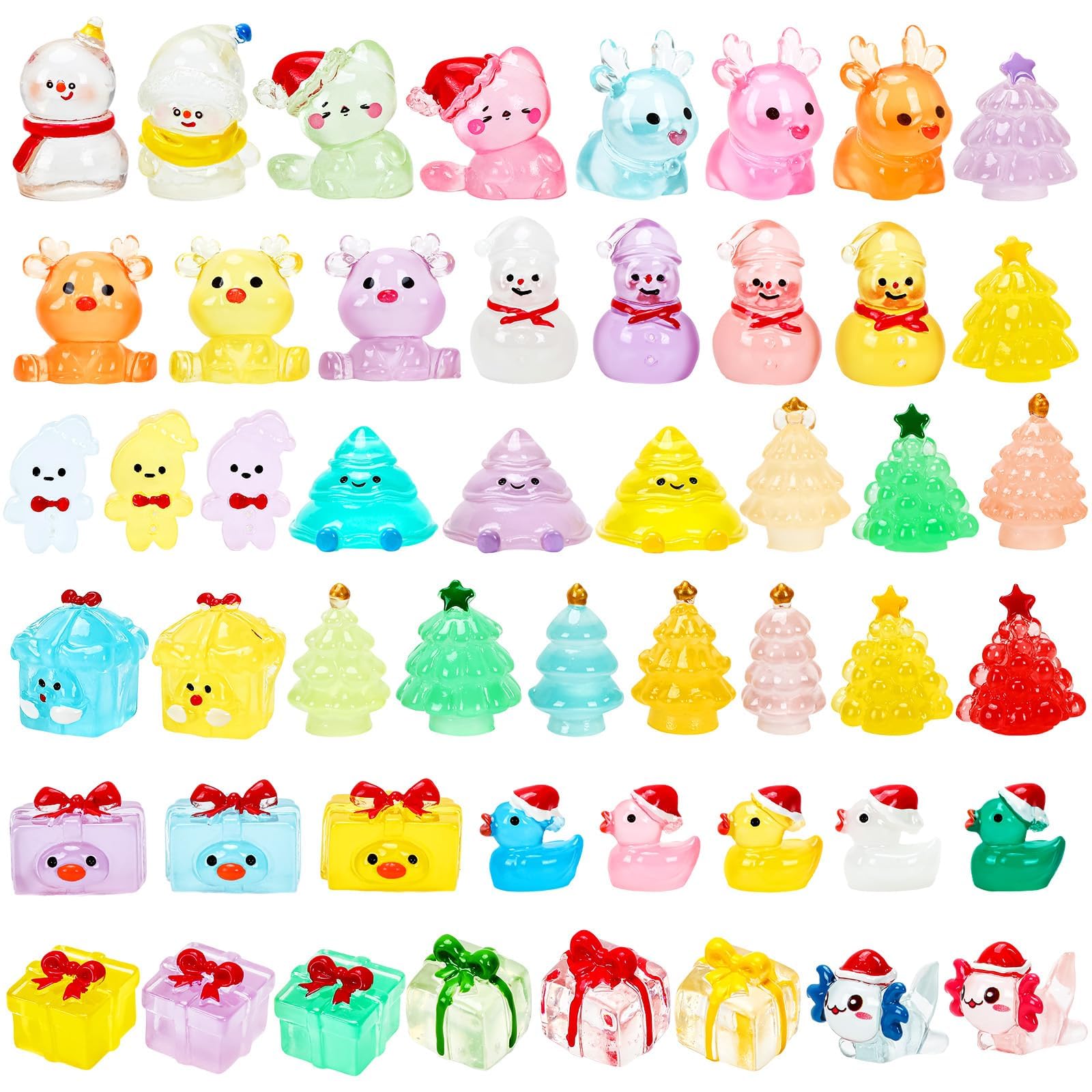 JUNEBRUSHS 50 Pcs Luminous Christmas Mini Resin Figurines