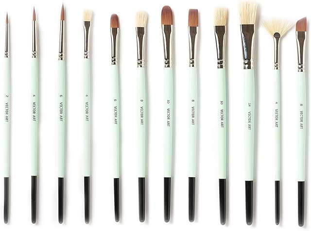 12 pcs Professional Paint Brush Set, Natural Hog Hair and Nylon Bristles, Expert Art Set, Enhanced Synthetic Brushes, Artist Paint Brush Kit with Canvas Roll for Acrylic | Oil | Gouache painting.