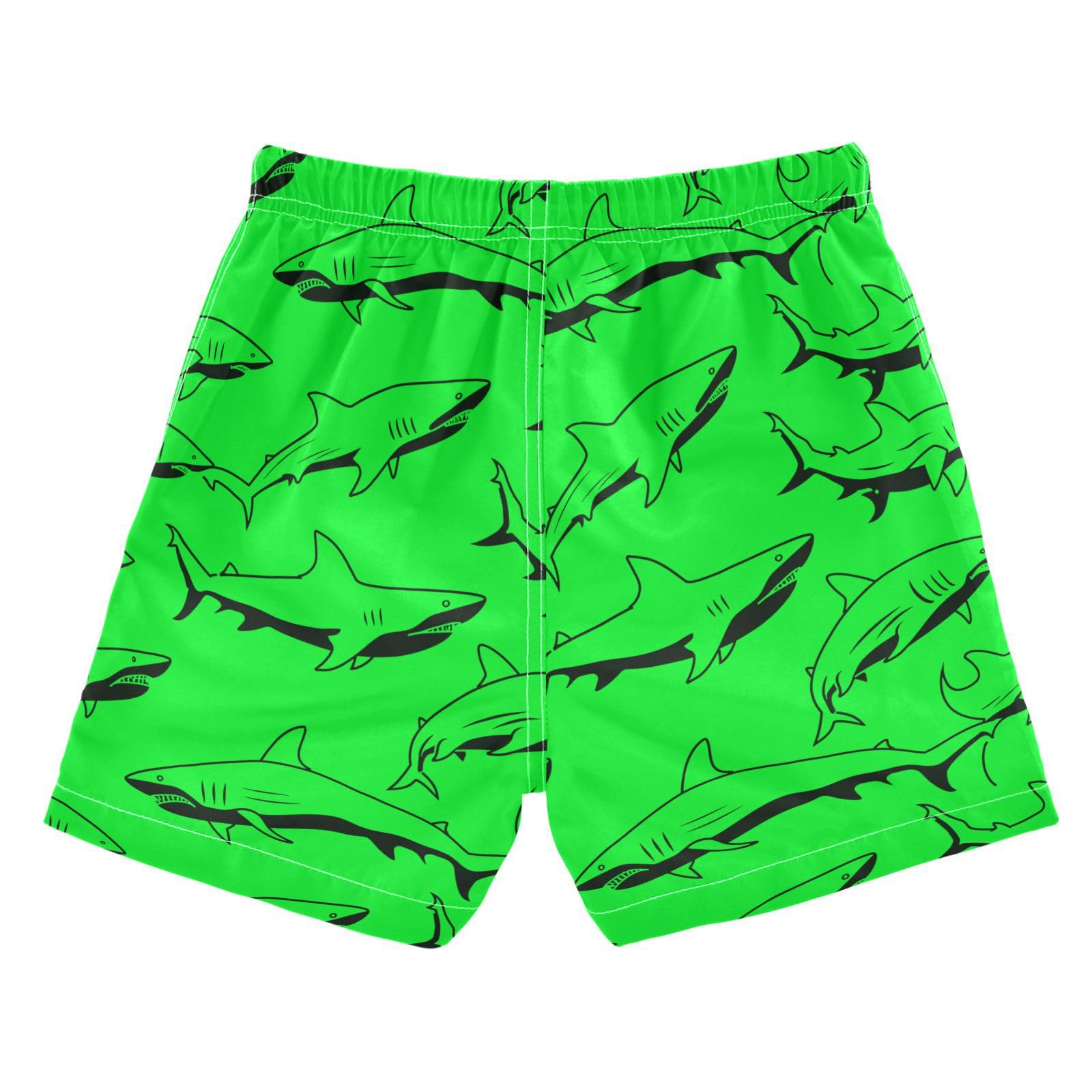 DOMIKING Sharks Neon Green Boys' Swim Wear Elastic Drawstring Beach Shorts for Pool Gym Beach Quick Dry XL