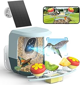 Smart Bird Feeder with Camera Solar Powered - 2K HD Live Video Camera AI Identify Birds, Visible Window Auto Capture& Motion Detection -Instant Arrival Alerts, Birds Lover Gifts asin的图片