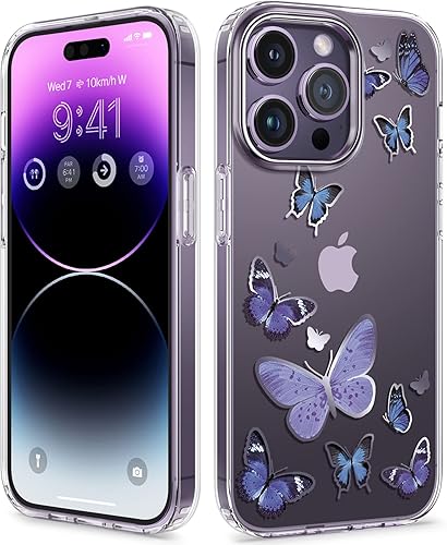 Miniatura 2 de GVIEWIN Paquete - Funda compatible con iPhone 14 Pro Max mariposa flácidaazul  funda de mármol AirPods Pro 2 y funda para Airpods Pro púrpura