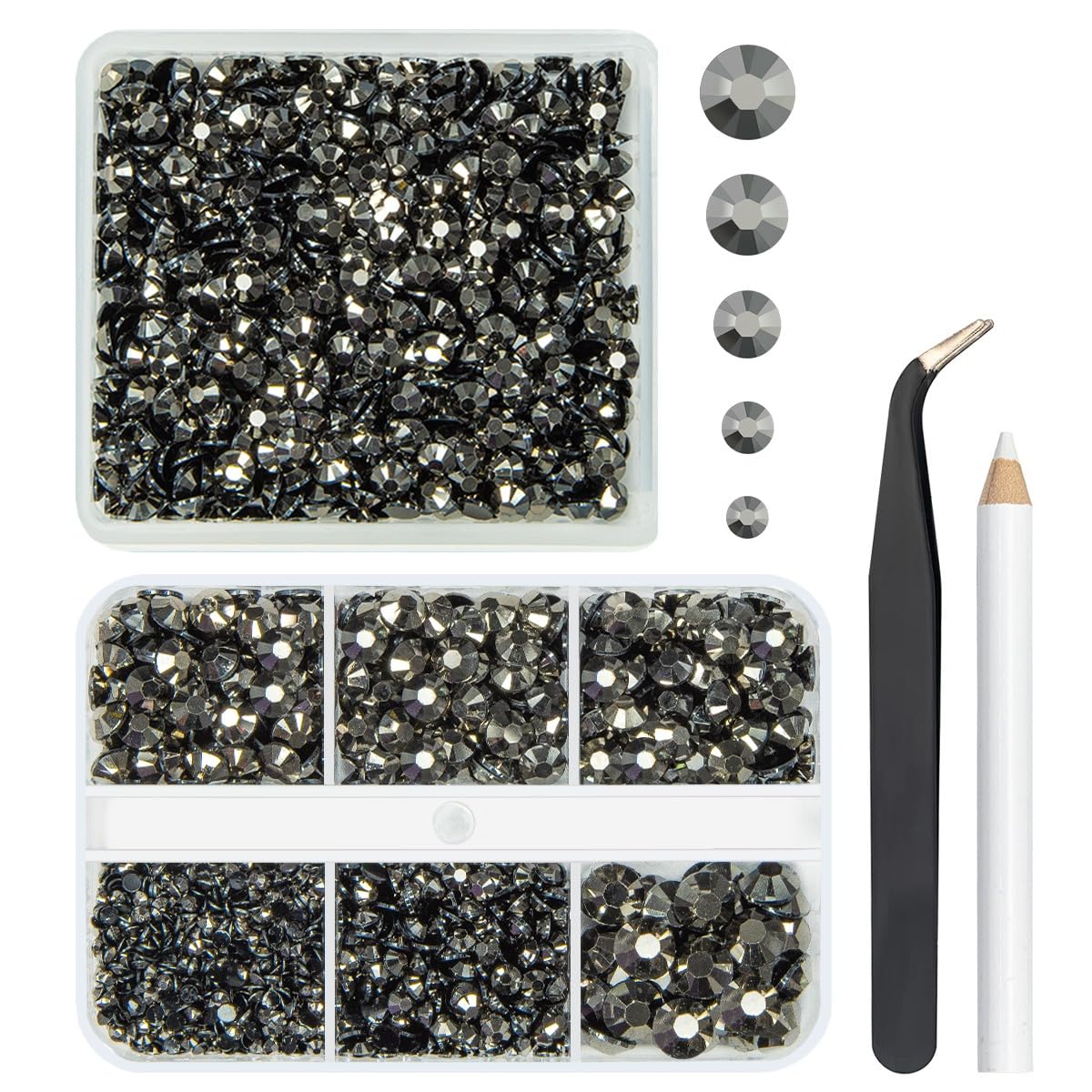 qiipii Metallic Gray Resin Rhinestones for Crafting 2mm 3mm 4mm 5mm 6mm Flatback Metal Grey Stones Non-Hotfix Steel Gray Gems Diamonds Charms for