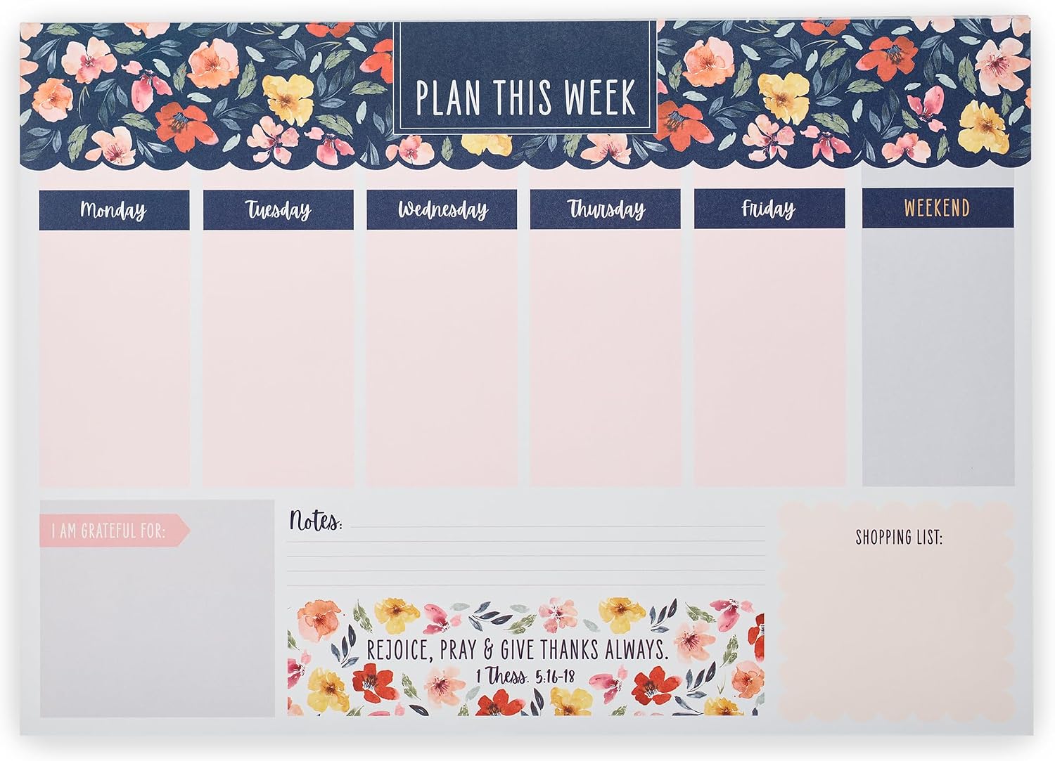Christian Art Gifts Large Undated Weekly Desk Planner for Women & Girls: Rejoice Always Inspirational Scripture, A4, Multicolor Floral for Planning Days, Tasks, Reminders, 60 Pages