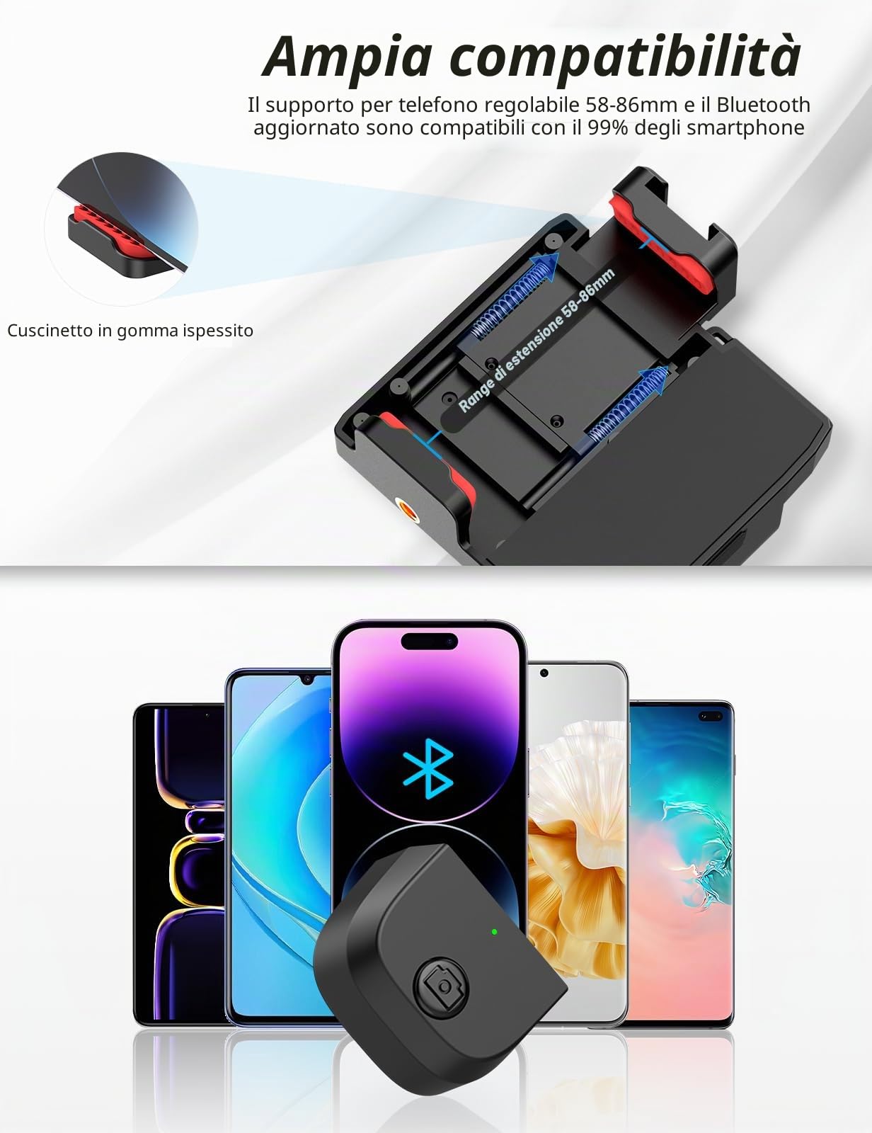 ULANZI CapGrip CG02 Smartphone Grip, Impugnatura per Smartphone con Telecomando Bluetooth, iPhone Camera Grip con Luce Regolabile su 3 Livelli per Catturare Selfie