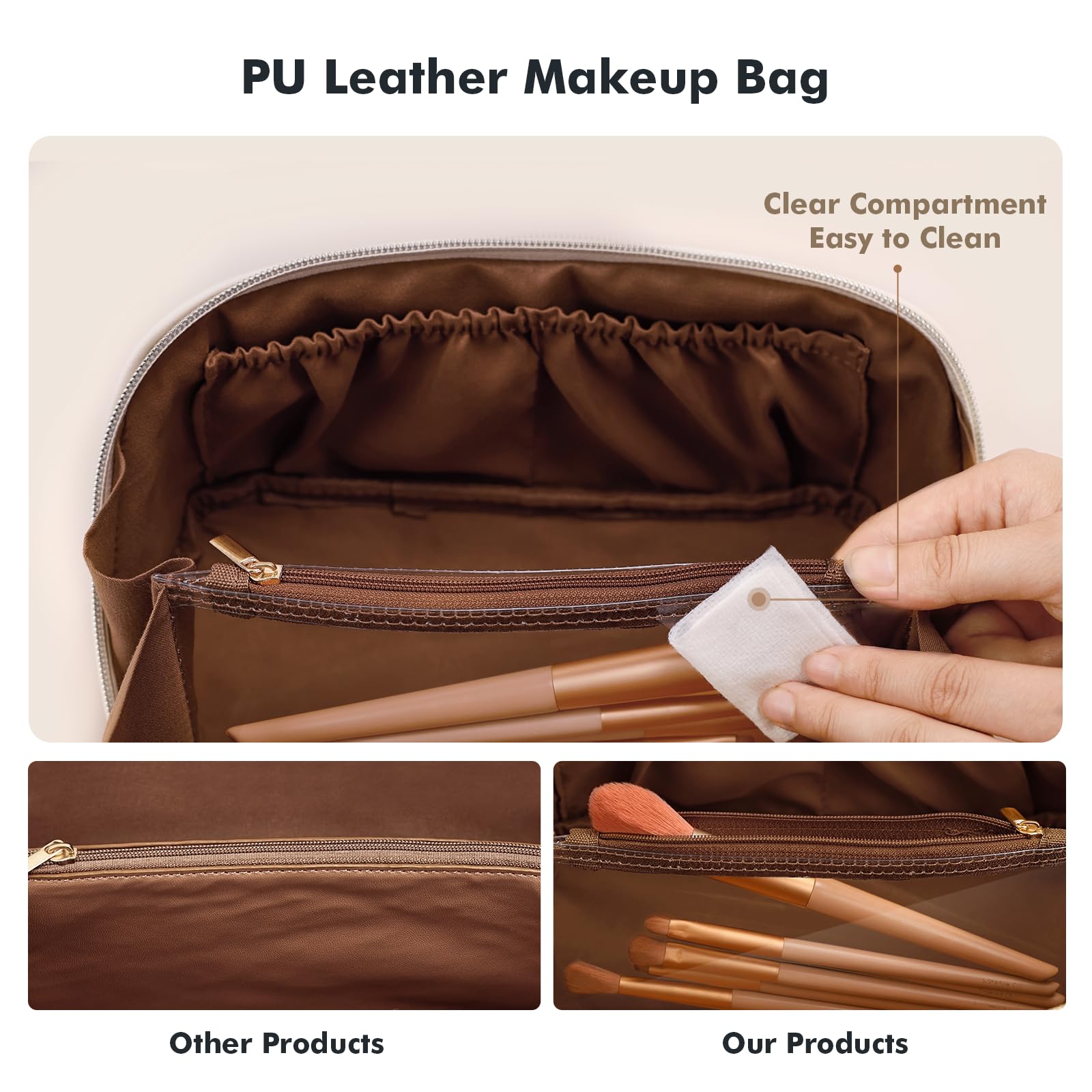 Prite Gran Capacidad Estuche de Maquillaje para Mujer Neceser de Cuero PU Vanity Impermeable para Viaje con Separador Transparente y Asa