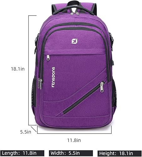 Miniatura 5 de FENGDONG Mochila grande para laptop de 17.3 pulgadas, mochila universitaria de viaje, mochila impermeable para hombres y mujeres, mochila de