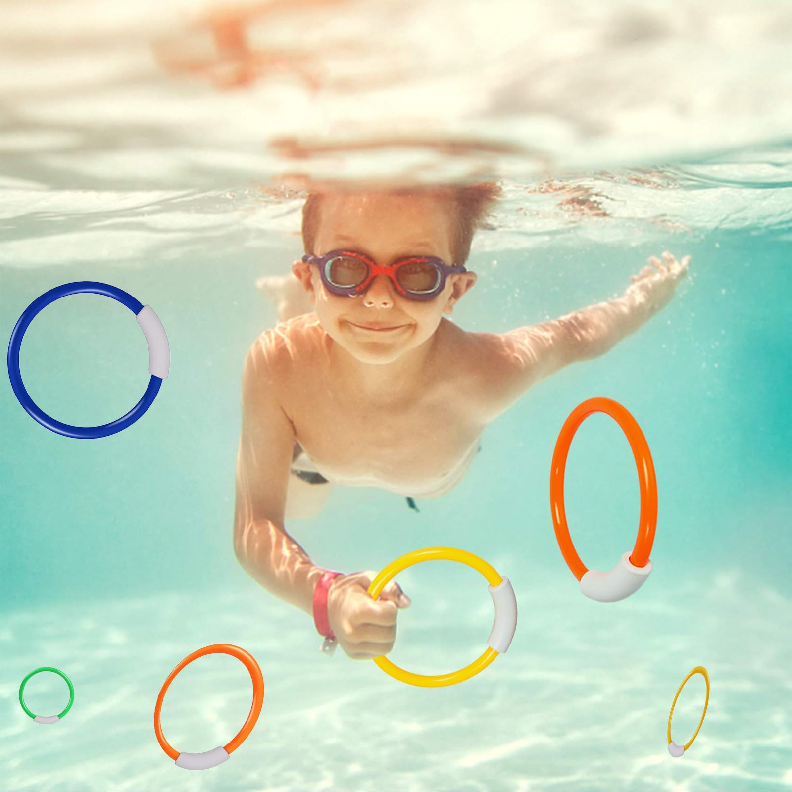Cerceau Lesté Piscine Lot De 4 Anneaux De Plongée Colorés Pour Piscine, Jouets Amusants Sous- Marins, Pour Les Jeux D'entraînement De Vitesse Et D'agilité, Jouets De Plongée Colorés, 4 Pièces Anneaux Aquatiques