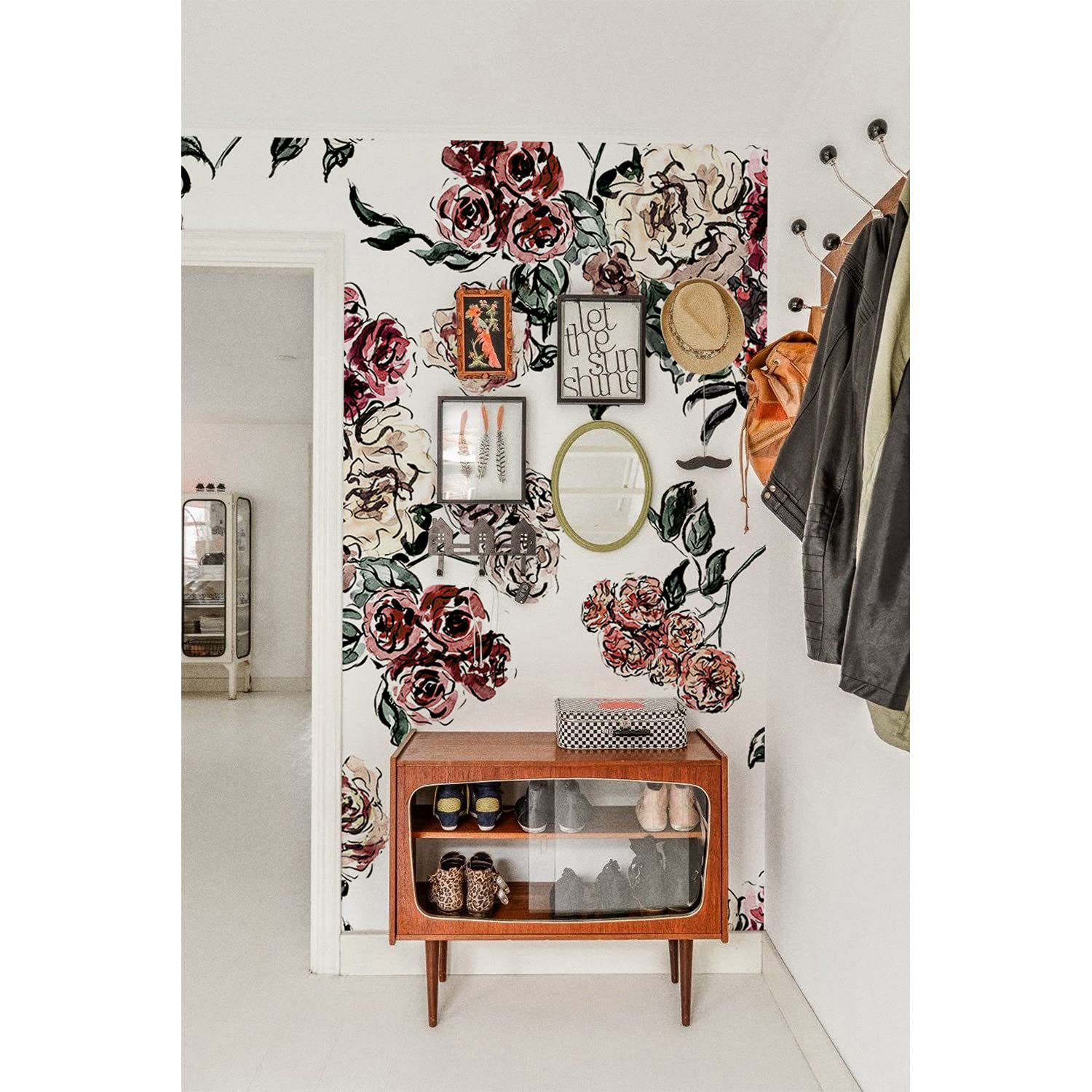Papier peint meuble chambre et salon bouquet boho ink floral retro Coloray 104x70cm