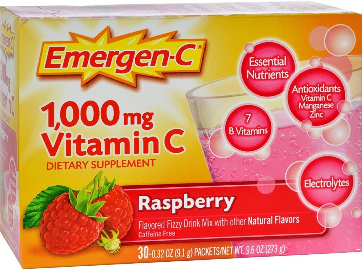 Emergen C Vitamin C Fizzy Drink Mix 1000 Mg, Raspberry