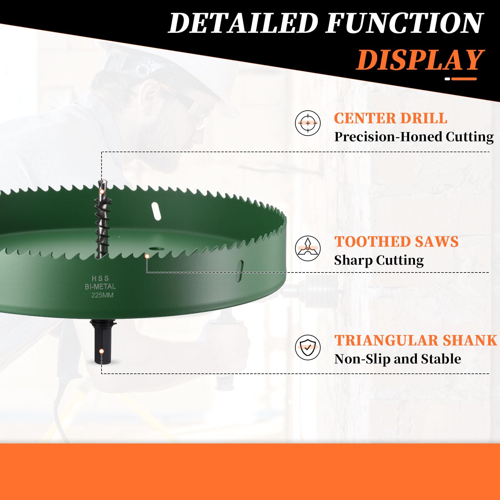 METALLIXITY Bi-Metal Hole Saw 8-7/8", M42 HSS Circular Head 225mm Hole Cutter with 2 Pilot Drill Bits - Image 3