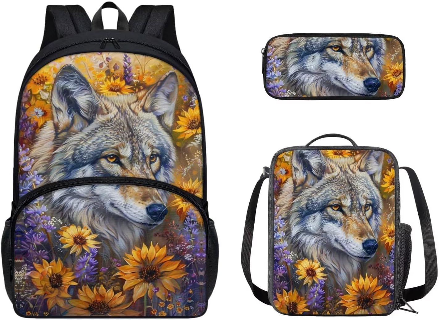 Agoviwo Polar Bear Graphic Backpack for School Kids Loptop Backpack with Lunch Box and Pencil Case for Primary School