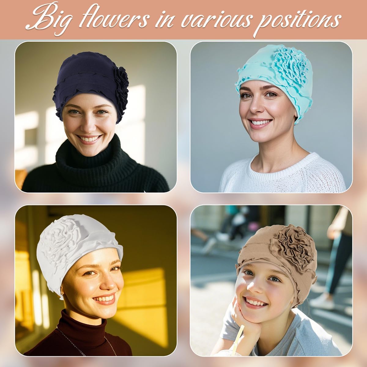 JarseHera 3PCS Cotton Chemo Headwear for Women Soft Cancer Caps Beanie for Hair Loss - Image 7