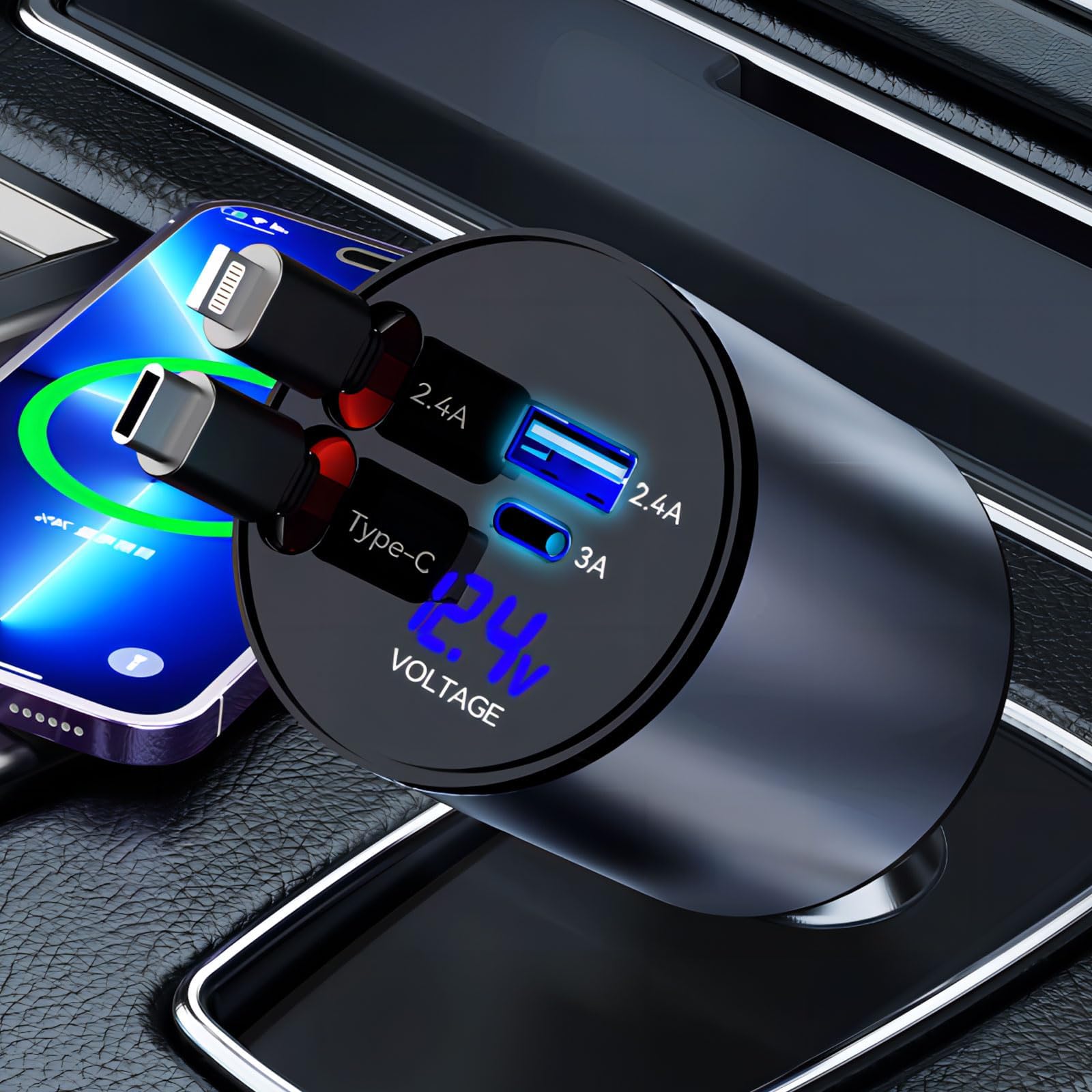 Amazon.co.jp: KARTICE シガーソケット 充電器 USB-C 車 充電器 シガーソケット type-c 巻き取り 4ポート ...