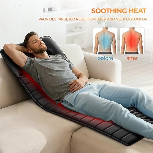 Miniatura 2 de Shiatsu - Alfombrilla de masaje de cuerpo completo con calor, almohadilla masajeadora desmontable, 10 motores vibradores, 9 niveles de intensidad,