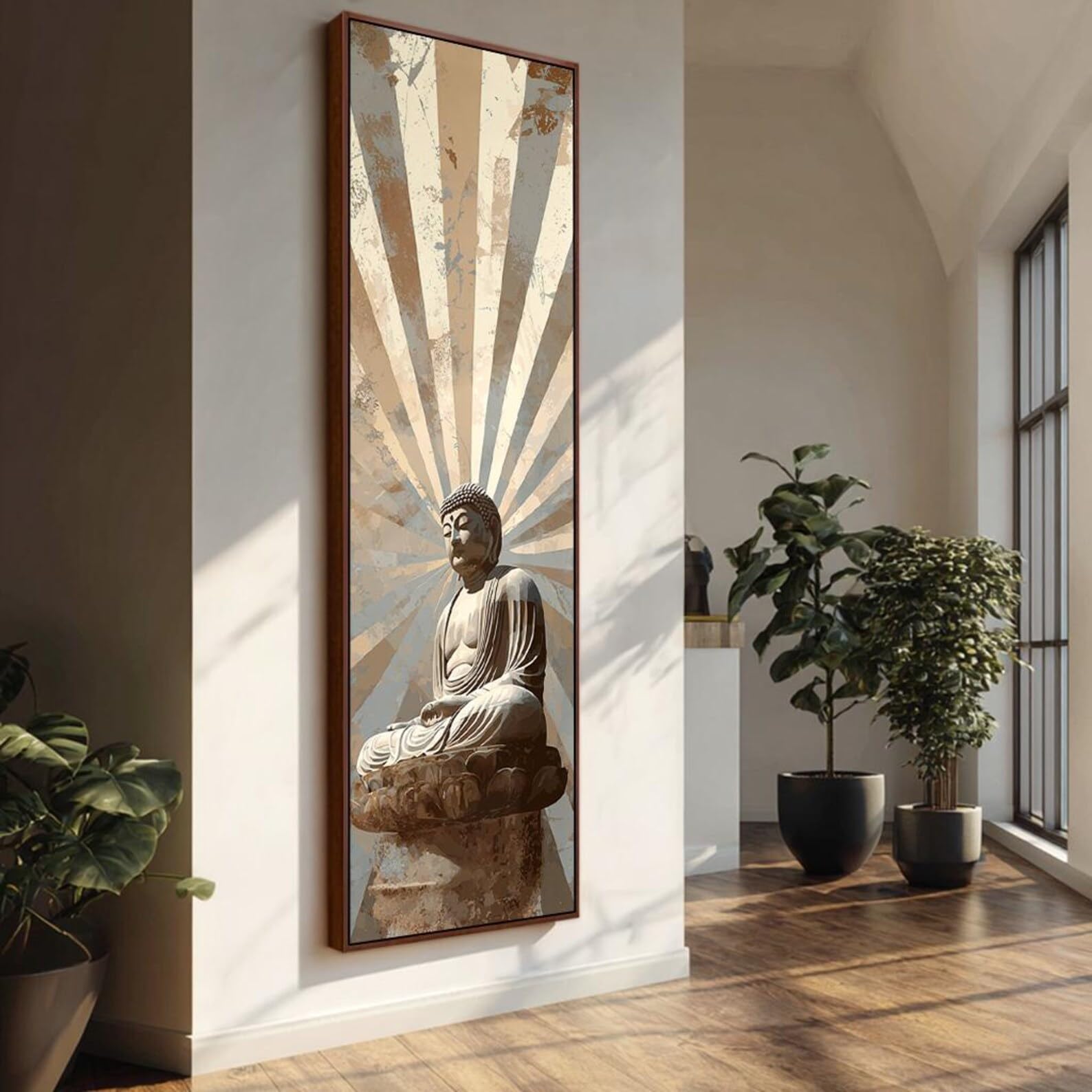 XINBAO Lienzo con la imagen de Buda, decoración zen vertical para estudio de yoga, arte mural budista de gran tamaño, láminas espirituales altas y estrechas (50x150cm/sin marco).