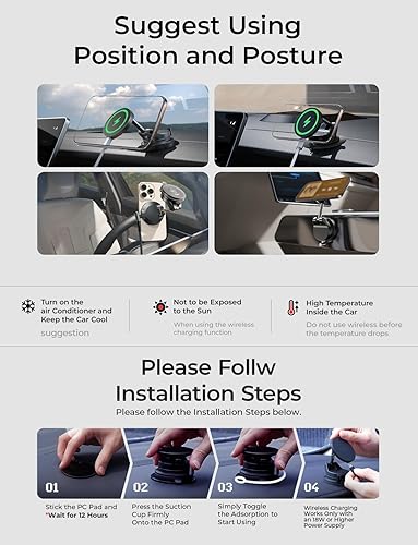 Miniatura 10 de LISEN Cargador Magsafe de 15 W para automóvil, SuctionPro Cargador inalámbrico para automóvil, soporte de teléfono con ventosa, soporte magnético de