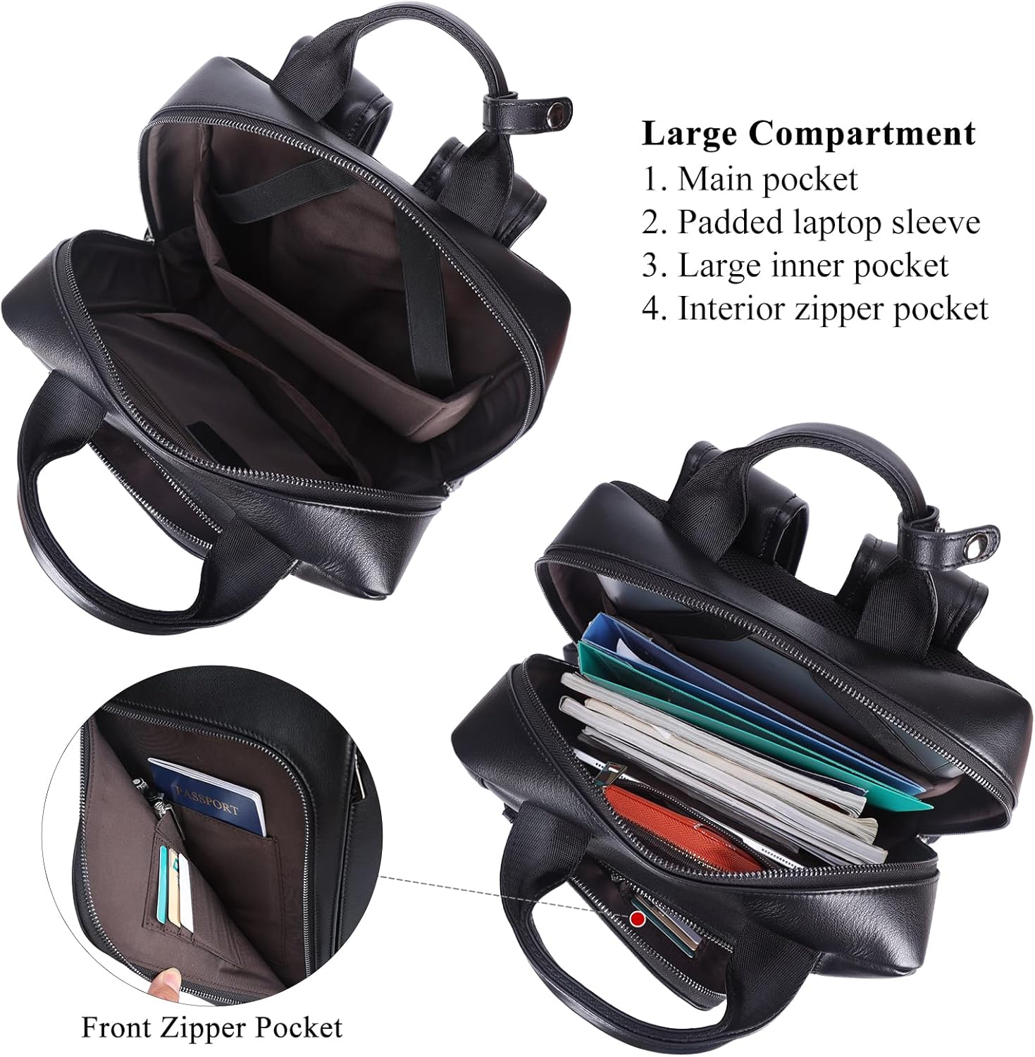 TIDING Genuine Leather Business Backpack for Men Women Professional  Inch Laptop Bag Work Office Casual Daypack, Black