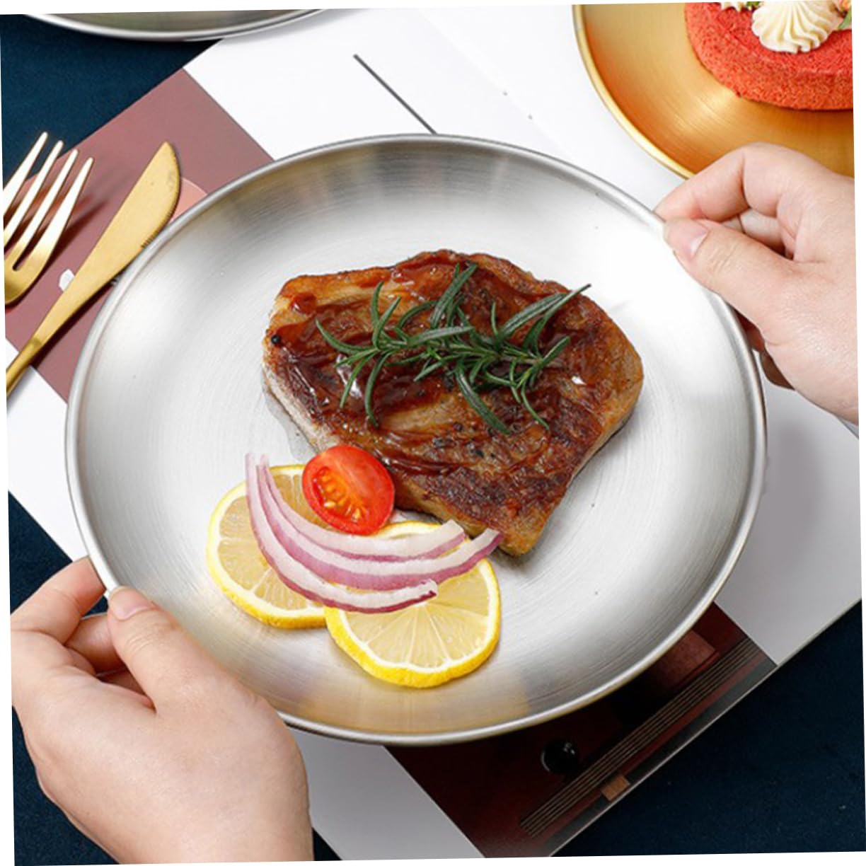 Ciieeo 10-inch Stainless Steel Plates Boys and Girls Toddlers Dinnerware Camping Plates Dishwasher Space-saving