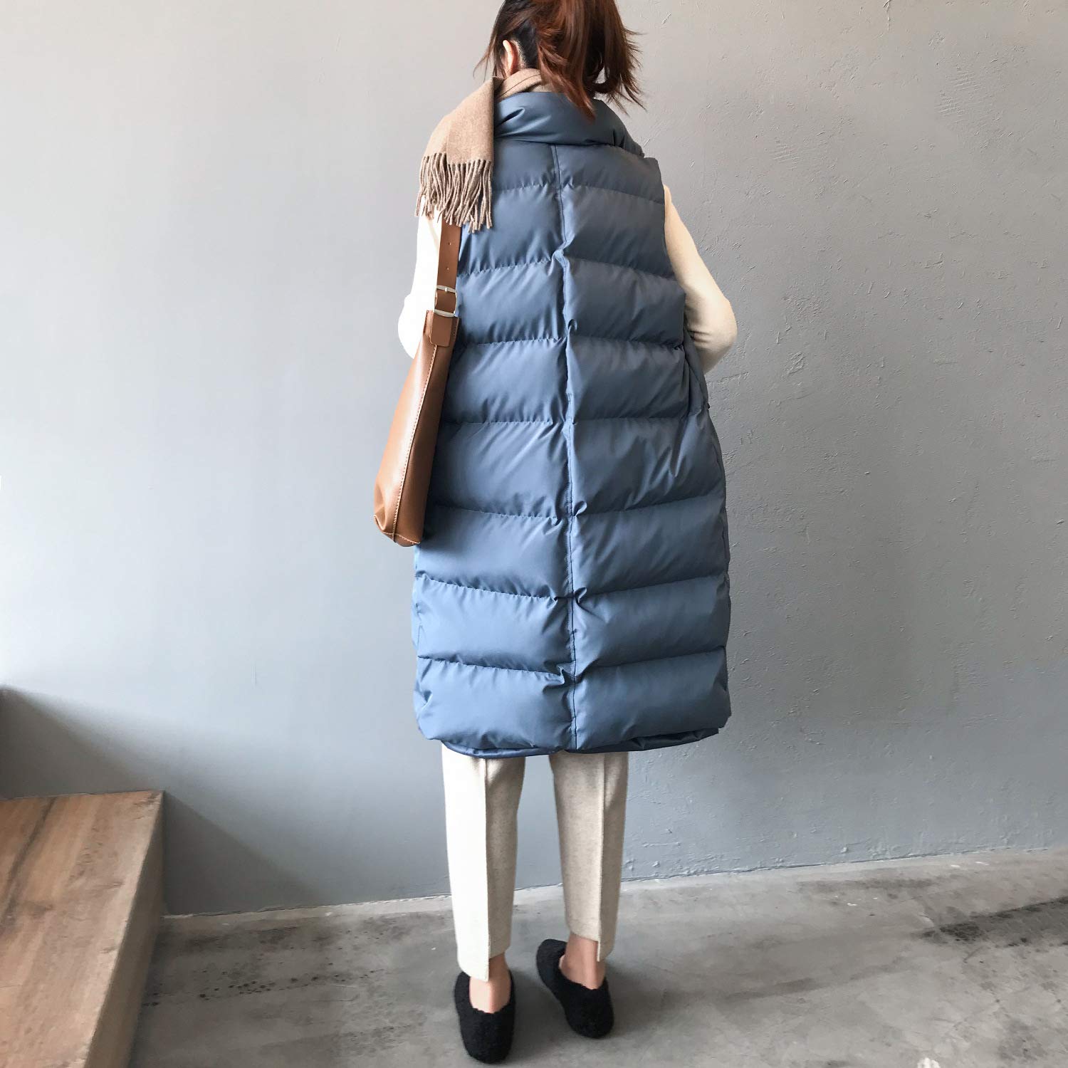 Gilet Invernale Lungo Da Donna, ​Invernale, Senza Maniche, Caldo, Con Tasche, Gilet Invernale Imbottito Lungo Trapuntato Giacca Da Donna Smanicato Piumino,Blu,S