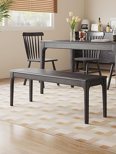 Miniatura 4 de Banco de comedor, banco de madera de roble macizo, mesa de comedor para interiores, hogar, dormitorio, extremo de cama, restaurante, muebles