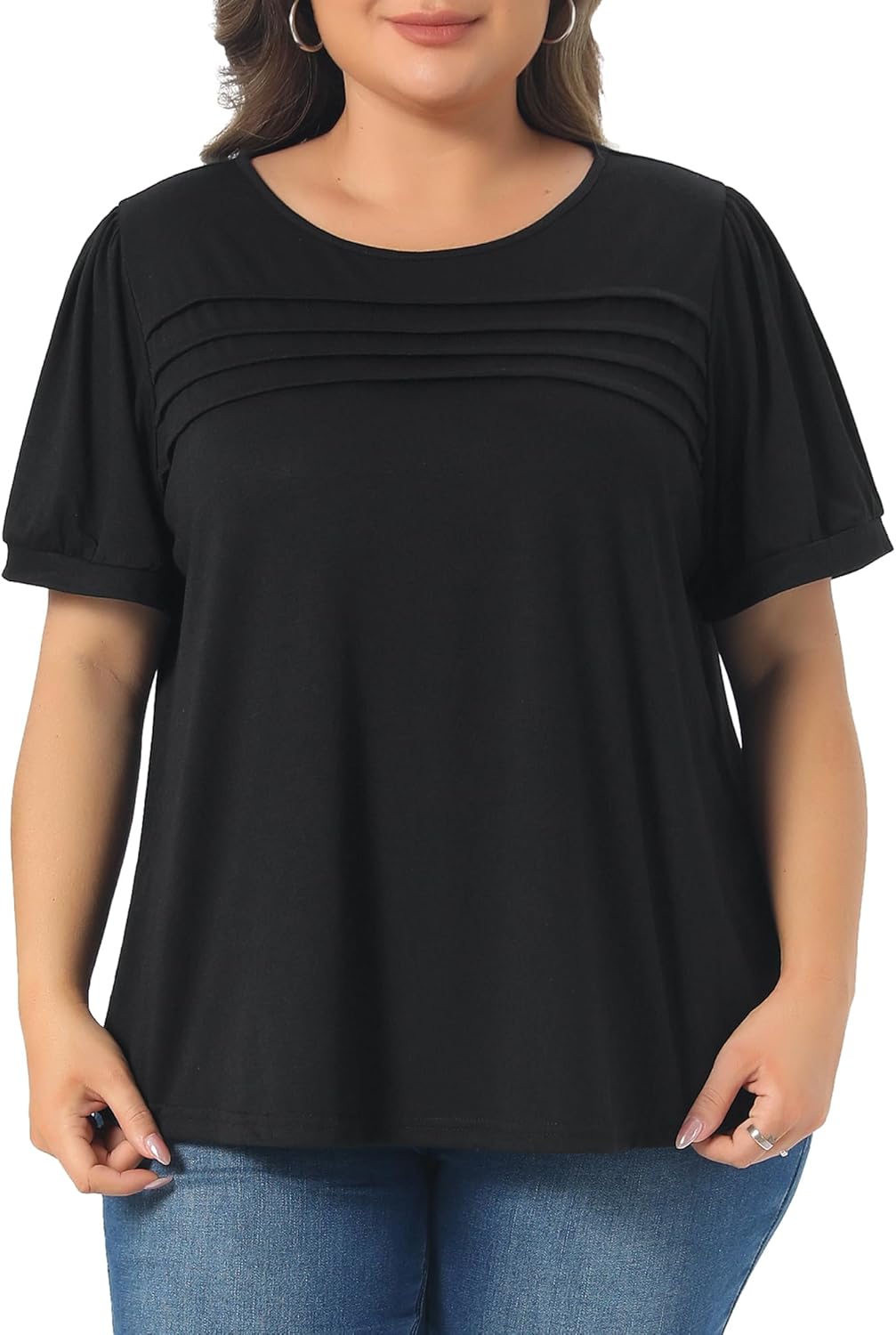 Agnes Orinda Plus Size Top for Women Short Sleeve Crew Neck t Shirts Flowy Pleated Dressy Casual Tunic Blouses - Image 2