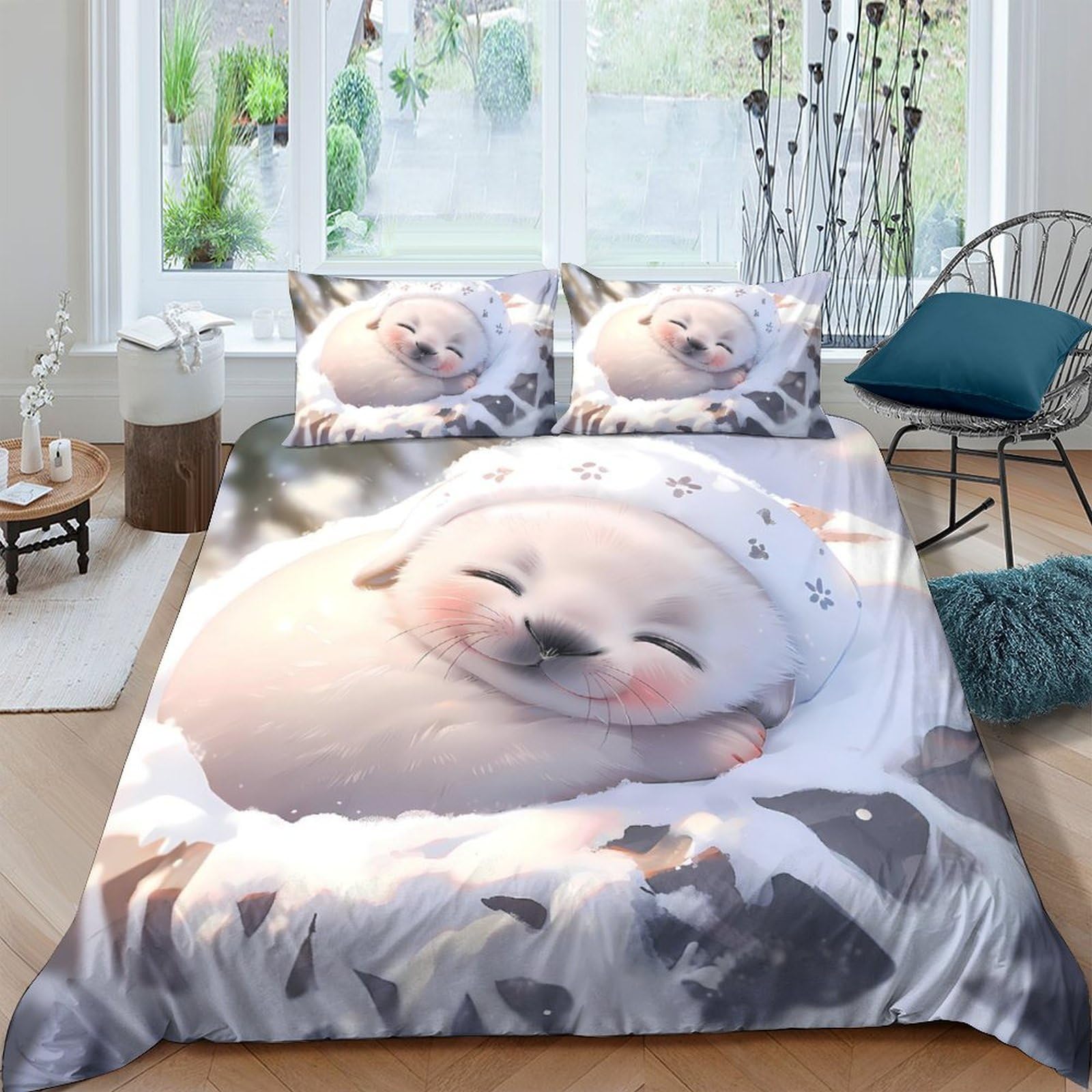 Ctjqhvkz Style-4 3D Printed Cute Polar Bear Fitted Sheet Microfiber Soft Breathable Winter Forest Bed Cover For Bedroom Dorm Decor Single（135X200cm）